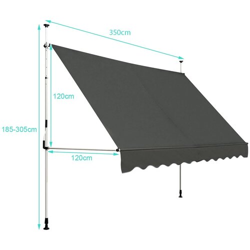 Balkonska tenda 350x120cm samostojeća - siva Cene