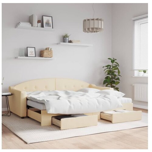 VidaXL Izvlečna dnevna postelja s predali krem 80x200 cm bla Slike