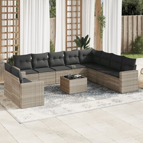 vidaXL 11-dijelni set vrtnih sofa poliratan s jastucima svijetlosivi Cijene