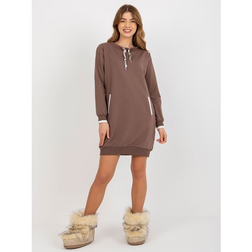 Fashion Hunters Women&amp;#039;s sweatshirt dress with pockets - brown Slike