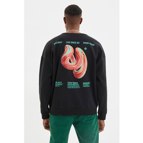 Trendyol Black Men&amp;#039;s Oversize Long Sleeve Crew Neck Printed Sweatshirt Slike
