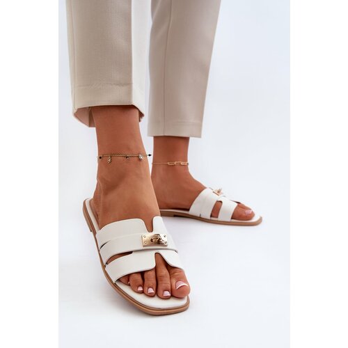 Kesi Women's flat slippers with embellishment, white Kavinia Slike