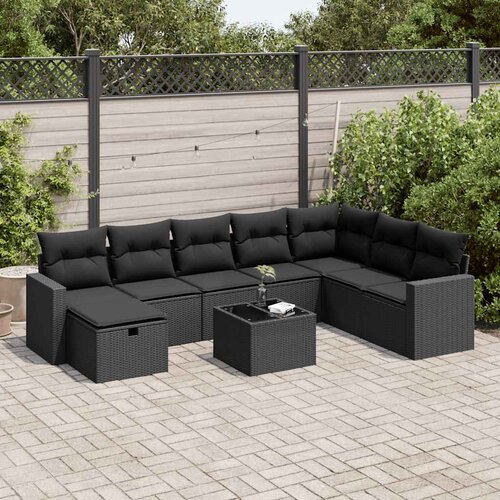 VidaXL 9-dijelni set vrtnih sofa s jastucima crni od poliratana Slike