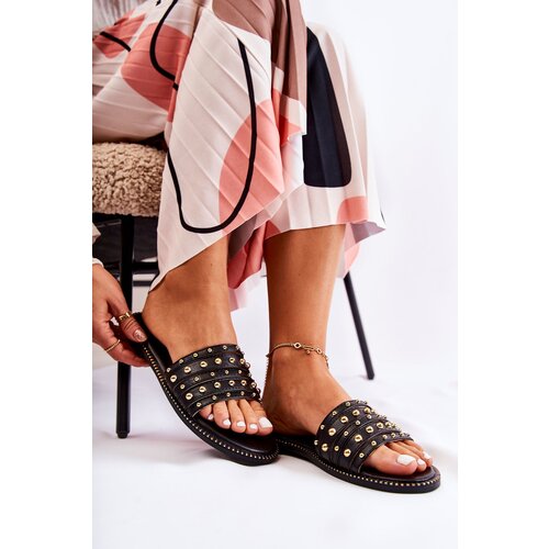 S. BARSKI Women&amp;#039;s Leather Slippers With Decoration Black Brien Slike