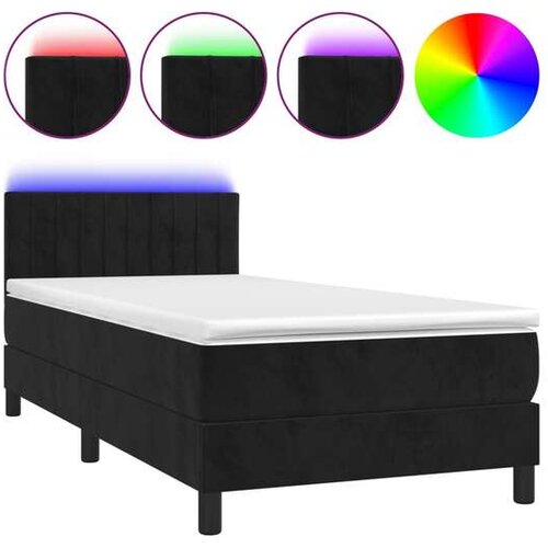  Box spring postelja z vzmetnico LED črna 80x200 cm žamet Cene
