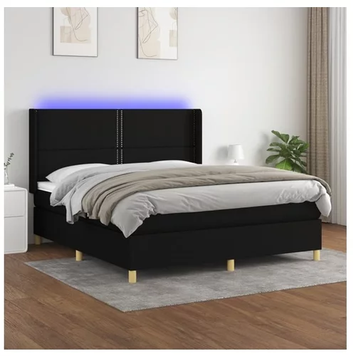 vidaXL Box spring postelja z vzmetnico LED črna 180x200 cm b