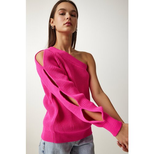  Women's Fuchsia Window Detailed Single Sleeve Knitwear Sweater Cijene