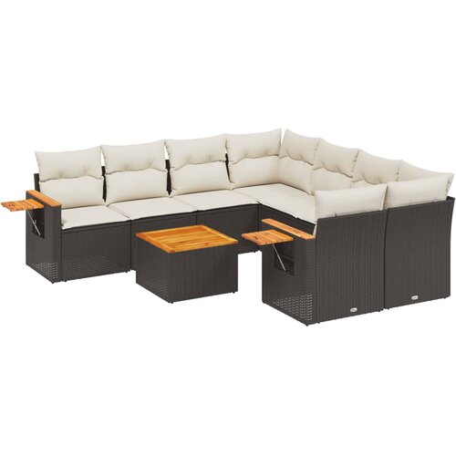  9-dijelni set vrtnih sofa s jastucima crni od poliratana Slike