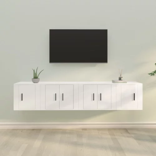 vidaXL Komplet TV omaric 4-delni visok sijaj bel inženirski les