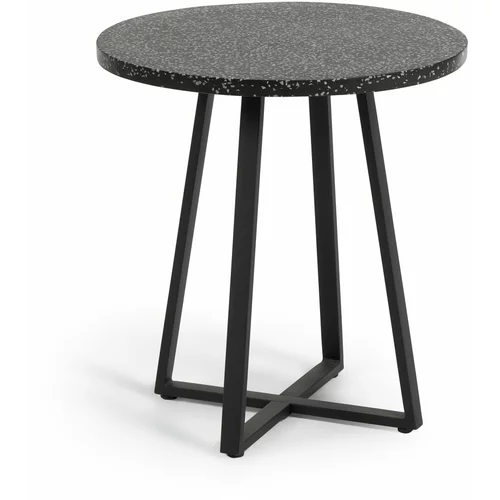 Kave Home Črna vrtna miza s kamnito ploščo Kave Home Tella, ø 70 cm