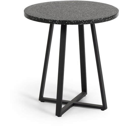 Kave Home Crni vrtni stol s kamenom pločom Tella, &amp;oslash; 70 cm Slike