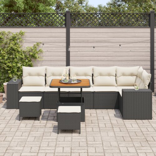 vidaXL 9-dijelni vrtni sofa set s jastučićima crni poli ratan akacija Cene
