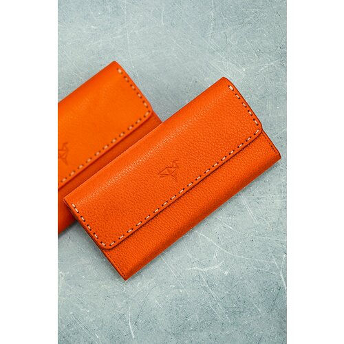Garbalia Paris Genuine Leather Saddlery Stitched Orange Women's Portfolio Wallet with Phone Compartment. Slike