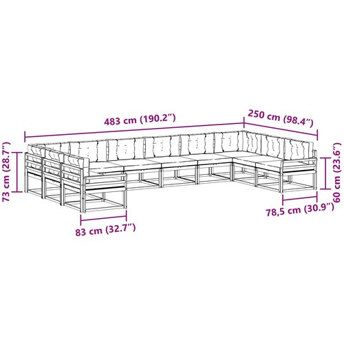  Set vanjskih sofa 10 kom. Prirodna i antracit Smeđa 483 x 250 x 73 cm Slike