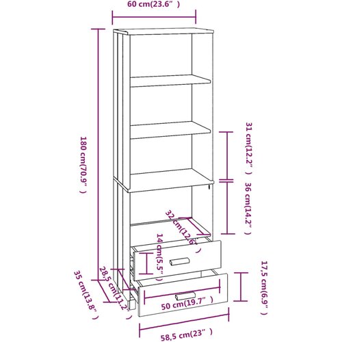  Visoka komoda HAMAR bijela 60 x 35 x 180 cm od masivne borovine Slike