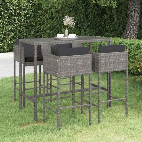  5-dijelni vrtni barski set od poliratana s jastucima sivi Siva 130 x 60 x 110 cm Cijene