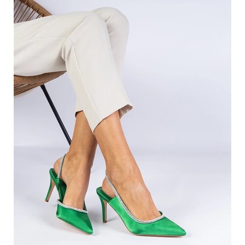 D/CEO marka niezdefiniowana Green satin pumps with rhinestones and open heel Mrozzi Cene