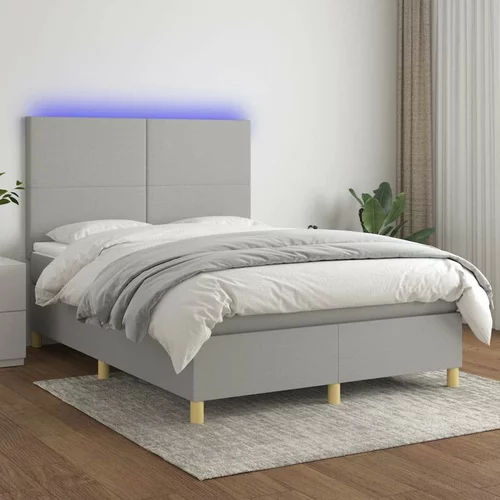  Box spring postelja z vzmetnico LED sv. siva 140x200 cm blago, (20937271)