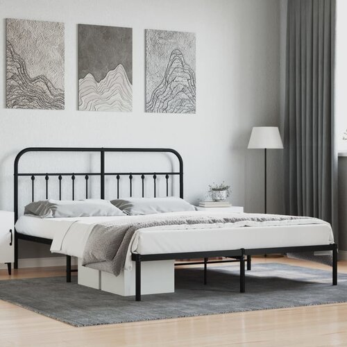 VidaXL Kovinski posteljni okvir z vzglavjem črn 183x213 cm Slike