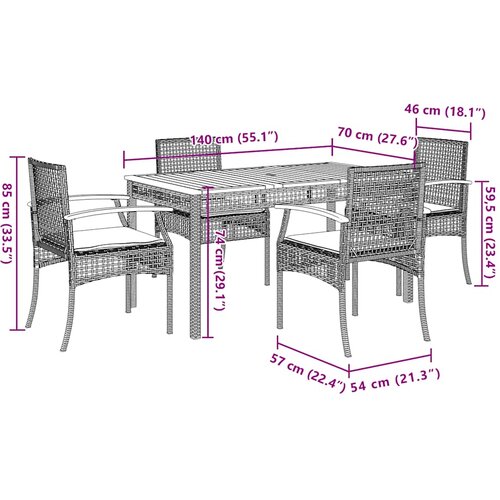  5-dijelni vrtni blagovaonski set sivi od poliratana Siva 140 cm table length Slike