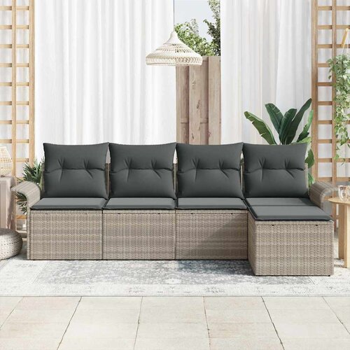 vidaXL Garnitura za vrt od 5 dijelova s jastučićima svjetlosiva poli ratan, 2-sjedala garnitura za vrt s prostorom za pohranu i jastučićima svjetlosiva poli ratan Cene