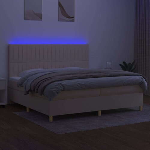  Krevet box spring s madracem LED krem 200x200 cm od tkanine Slike