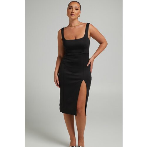 Madmext Black Straps and a Slit Detailed Midi Dress Cene