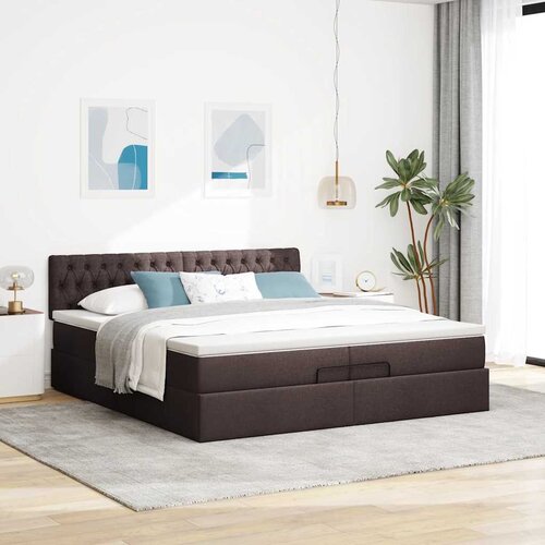  Okvir kreveta s madracima tamnosmeđi 200x200cm tkanine Slike
