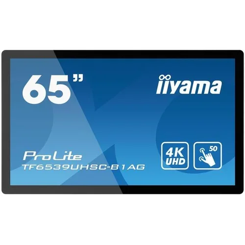 Iiyama PROLITE TF6539UHSC-B1AG65" Open Frame PCAP interactive large format display with 50pt touch capability, IPS panel technology and touch through glass function for landscape, portrait or face up use 4K HDMI x2 (v.2.0 x1 max. 3840x2160 @60Hz, v - TF6
