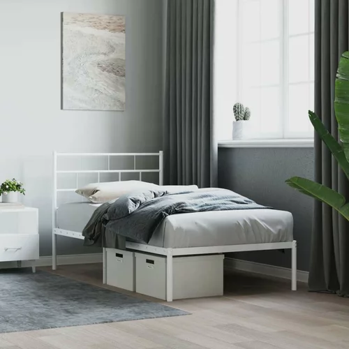 Metalni okvir za krevet s uzglavljem bijeli 75x190 cm