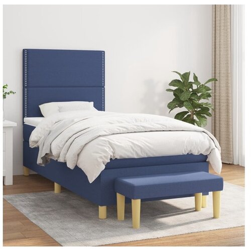  Box spring postelja z vzmetnico moder 90x200 cm blago Cene