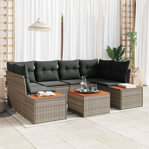VidaXL 7-dijelni vrtni sofa set s jastučićima siva poli ratan akacija Slike