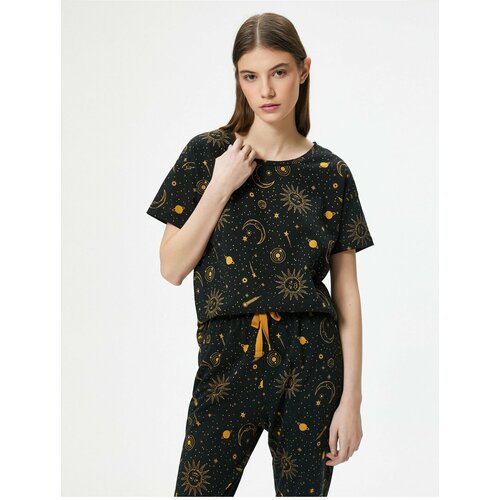 Koton Short Sleeve Pajama Set Sky Printed Crew Neck Cene