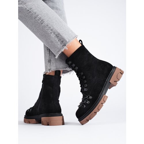 VINCEZA Suede knotted workers black Cene