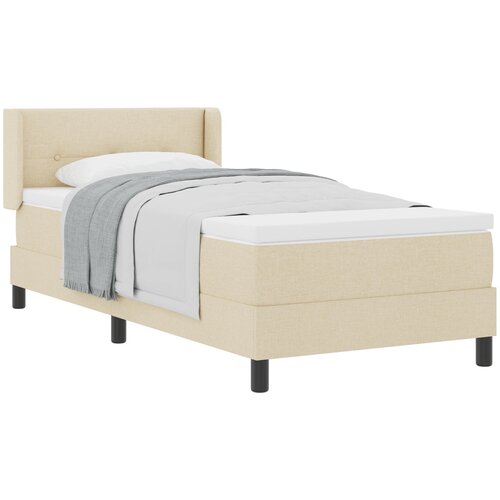 VidaXL krevet s oprugom s madracem krem boje 90x200 cm tkanina, Uzglavlje s dugmadima krem boje 90 cm tkanina Slike