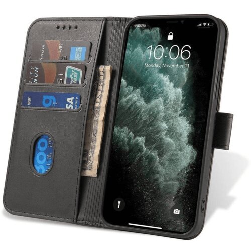 Onasi Wallet denarnica usnjena preklopna torbica za iPhone 16e - črna Slike