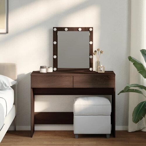 The Living Store Toaletna mizica z LED lučkami rjavi hrast 100x40x130 cm - Toaletna Mizica, (21671171) Cene