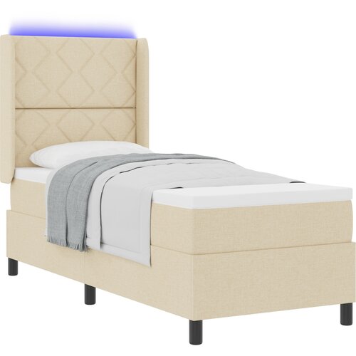 vidaXL Škatlasta vzmetna postelja z vzmetnico & LED Krem 80x200 cm Tkanina, (22082986) Cene