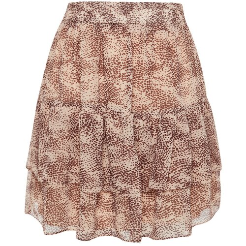 Trendyol Beige Mini Lined, Flared Chiffon Woven Skirt Slike