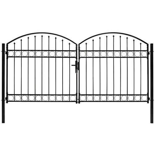 vidaXL Dvojna vrata za ograjo zaobljena jeklo 300x125 cm črna Cene