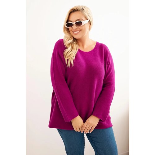 Kesi Włoski Plus size women&amp;#039;s sweater with a boat neck dark purple Slike
