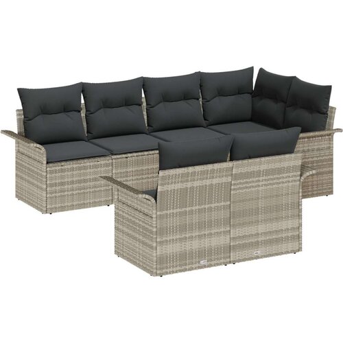  7-dijelna garnitura za vrt s jastucima svjetlosiva poli ratan  2-sjedalna vrtna sofa s pohranjivanjem i jastucima svjetlosiva po Cijene