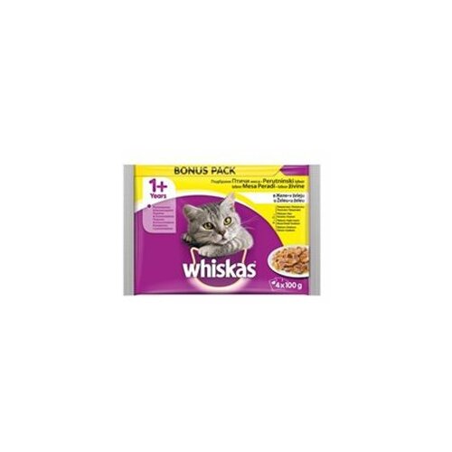 Mars Pet Care hrana u kesici za mačke whiskas multipack - izbor živine u  želeu 4x100gr