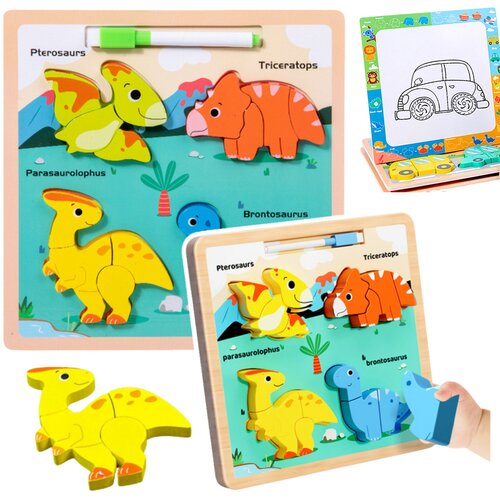  Drvena edukativna slagalica DINOSAURI s pločom za crtanje - TREX Cene
