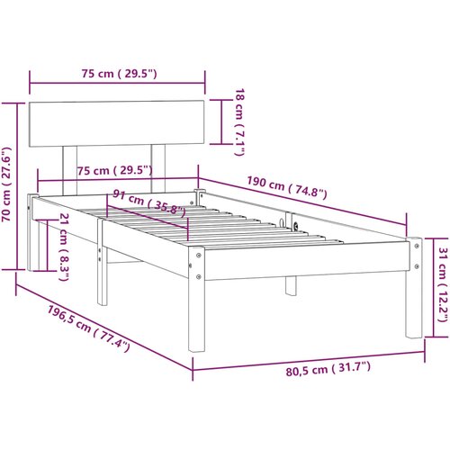  Okvir za krevet od masivnog drva crni 75 x 190 cm mali Slike