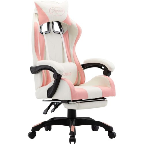 VidaXL Racing stol z oporo za noge roza in belo umetno usnje Slike