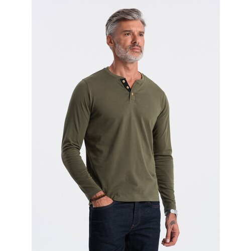 Ombre HENLEY men's neckline longsleeve - dark olive Cene