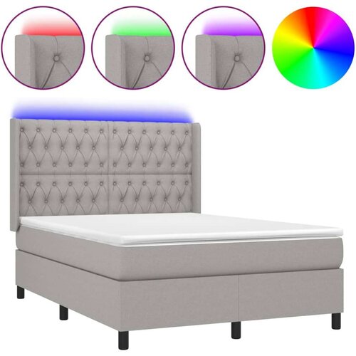  Krevet box spring s madracem LED svjetlosivi 140x200 cm tkanina Slike