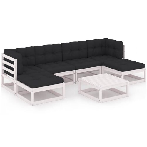 Maison Chic Seti vrtnega pohištva - Vrtna garnitura - Vrtni pohištvo set 7-delna z blazinami bela trdna borovina, (21805109) Cene