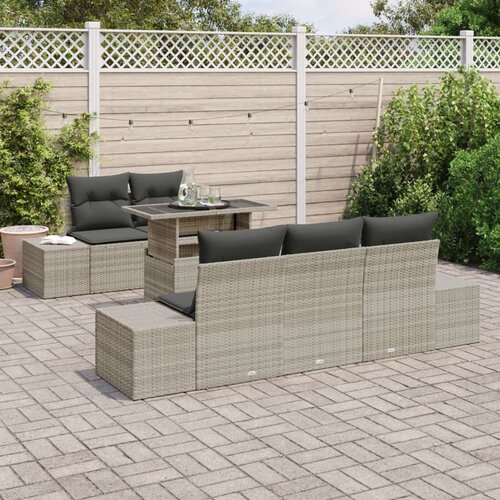  Set od 6 dijelova vrtnih sofa s jastučićima svijetlo sive boje poli ratana Slike